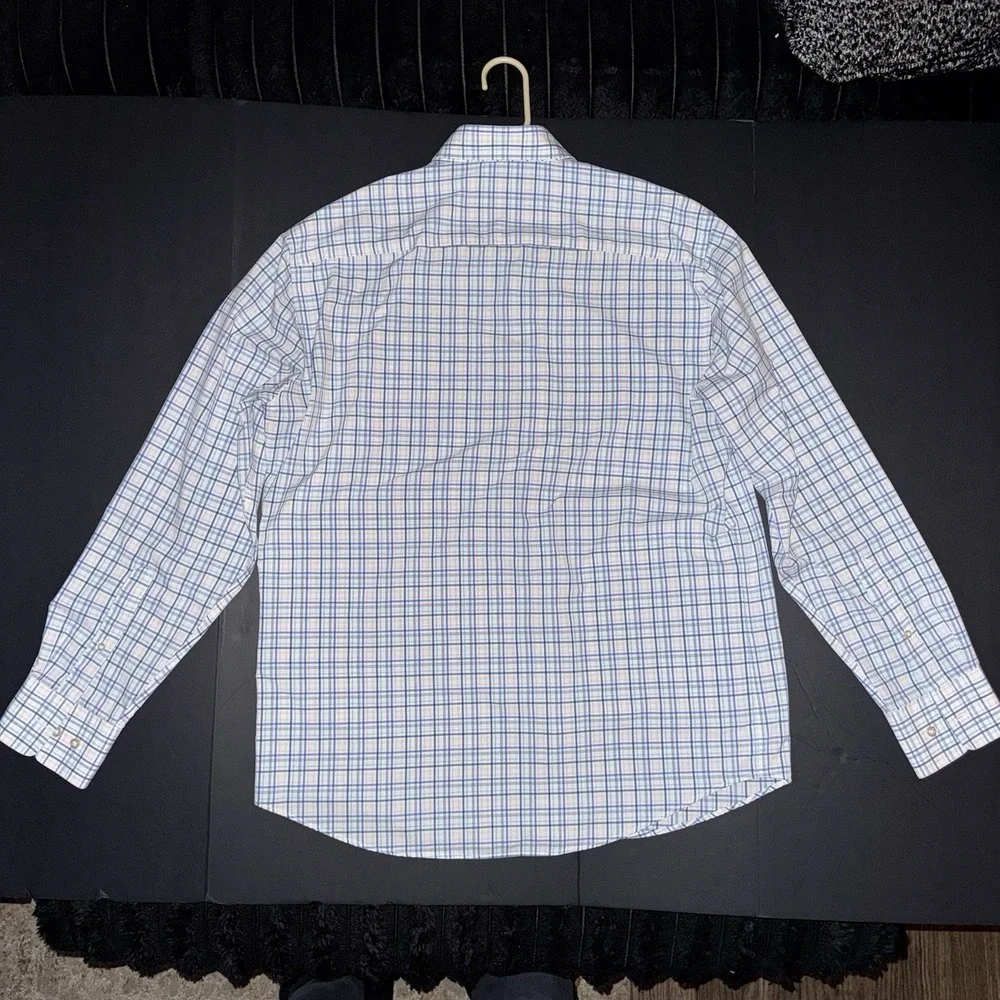 Men's Large Peter Millar Woven Blue Plaid Long Sleeve Button-Down Shirt Size - Picture 3 of 3